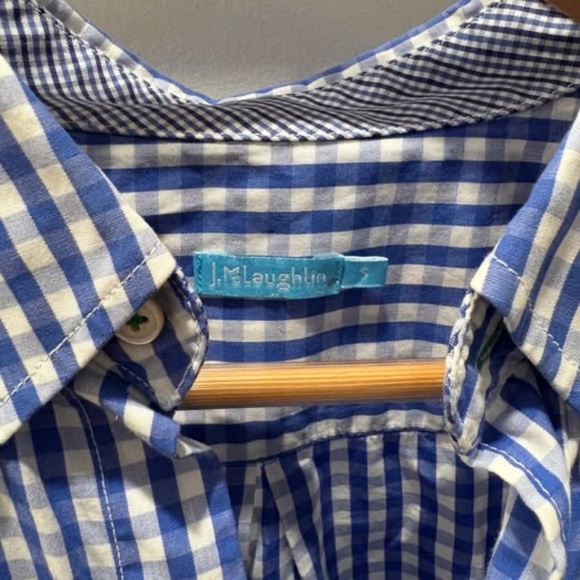 J McLaughlin white/blue/navy gingham shirt - Picture 2 of 2